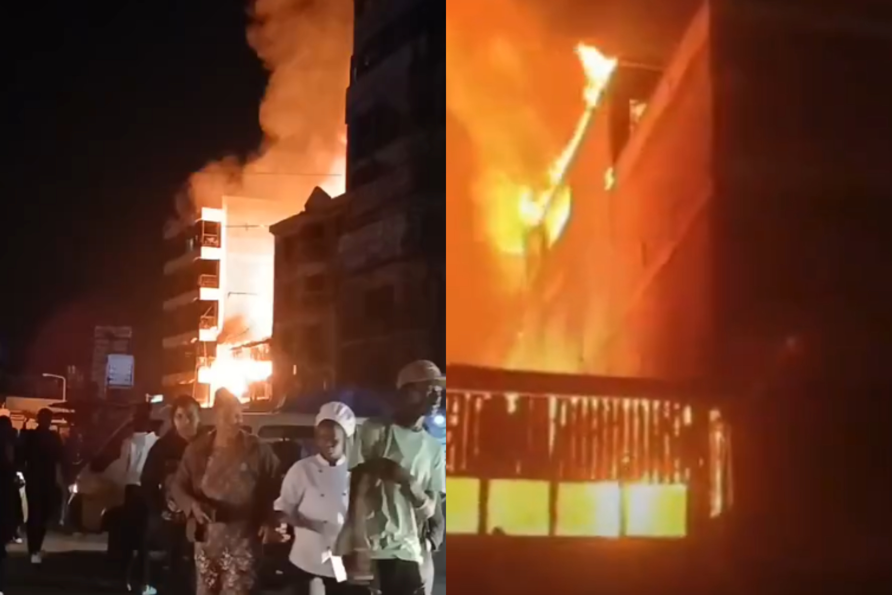 Photocollage of a night fire in Kiambu Town.